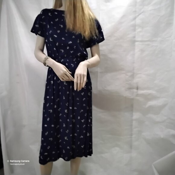 Arizona Jean Co. Navy Floral Short Sleeve Cut-out Back Button Dress NWT XXL - Picture 2 of 4